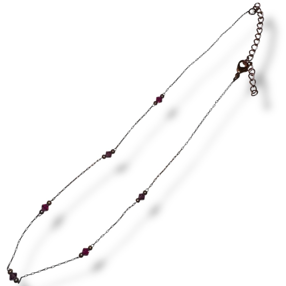 Purple Beaded Chain Necklace – Dainty Bronze-Tone Metal Chain 💜